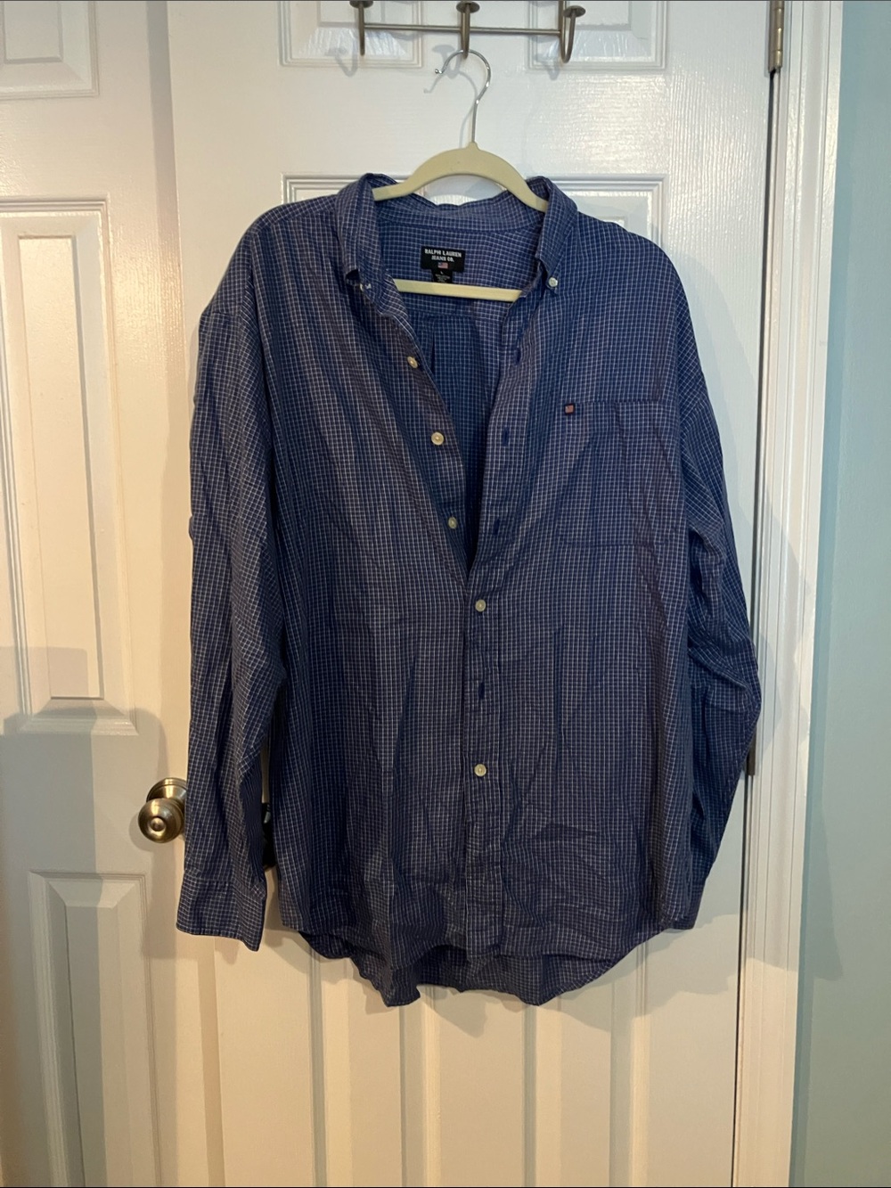 Ralph Lauren Jeans Co. Men's Navy Blue Micro-Check Button-Down Shirt
